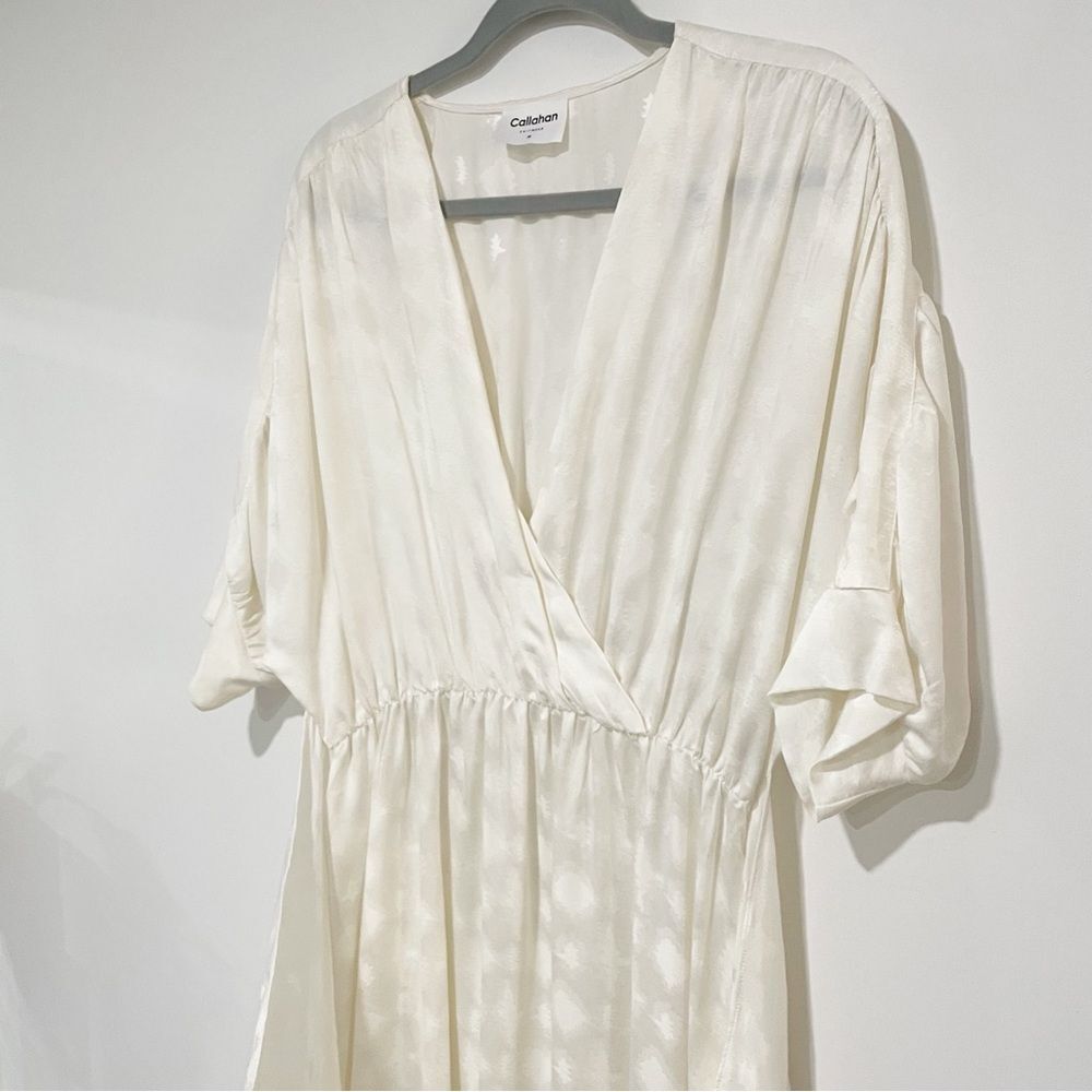 Callahan Sami Dress in Cream Satin Wrap Midi Elegant Minimalist Resort Chic M - Picture 9 of 13
